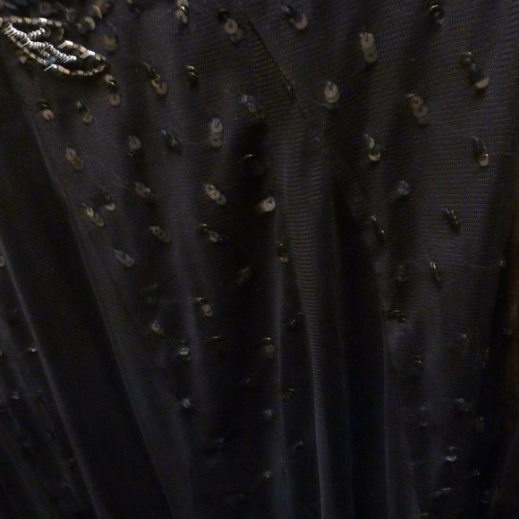 Adrianna Papell  Hand Beaded Short Sleeve V-neck  Beaded Gown In Black - Picture 9 of 9